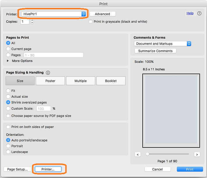 cannot print a all the pages in an 8mb pdf file from adobe reader in osx el capitan